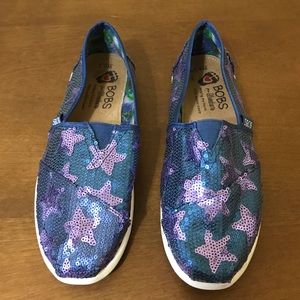 Womens Size 6.5 Blue and Purple Sequin Star Slip On Bobs